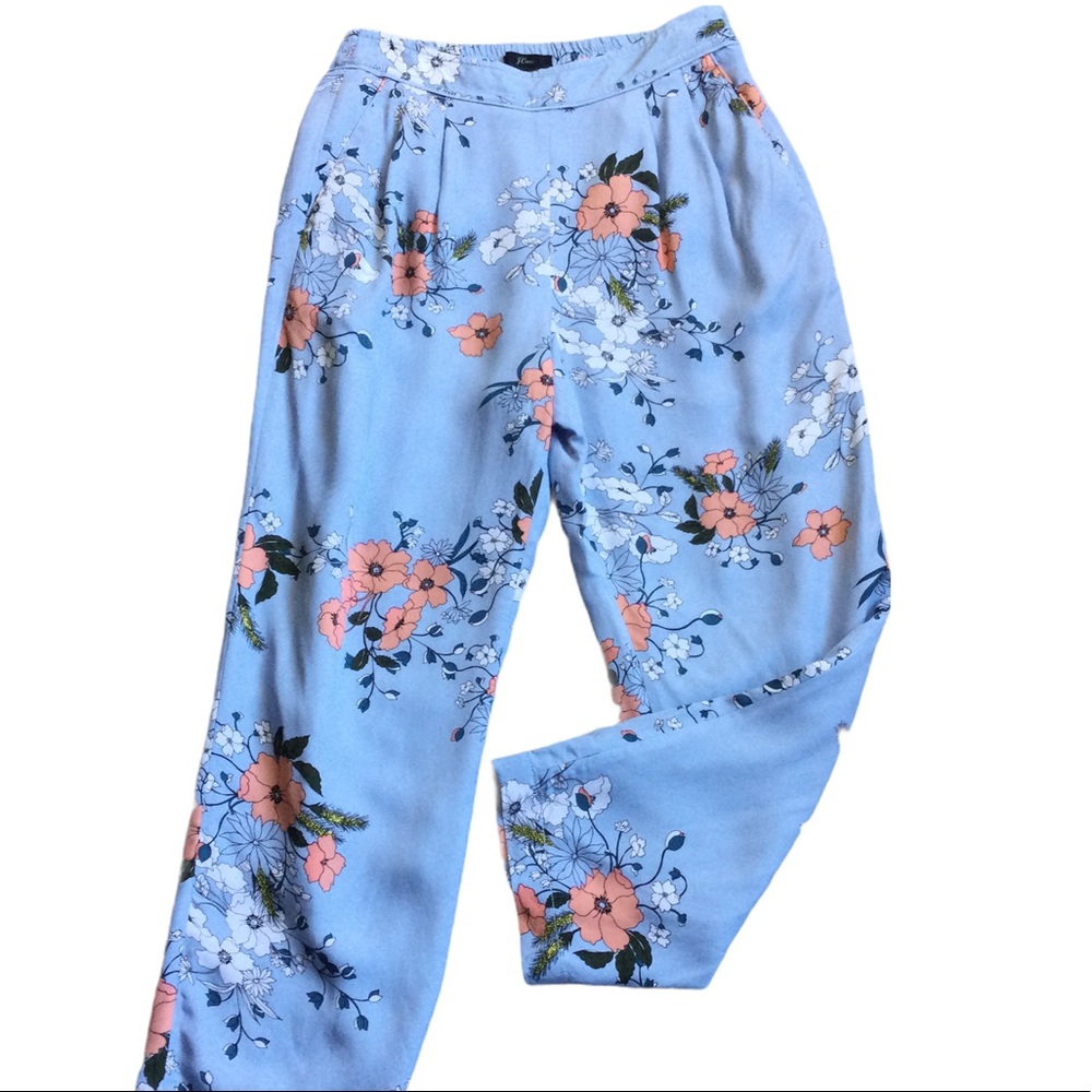 J.Crew Garden Floral High Rise Pants Blue Pink Straight Leg Women’s 2